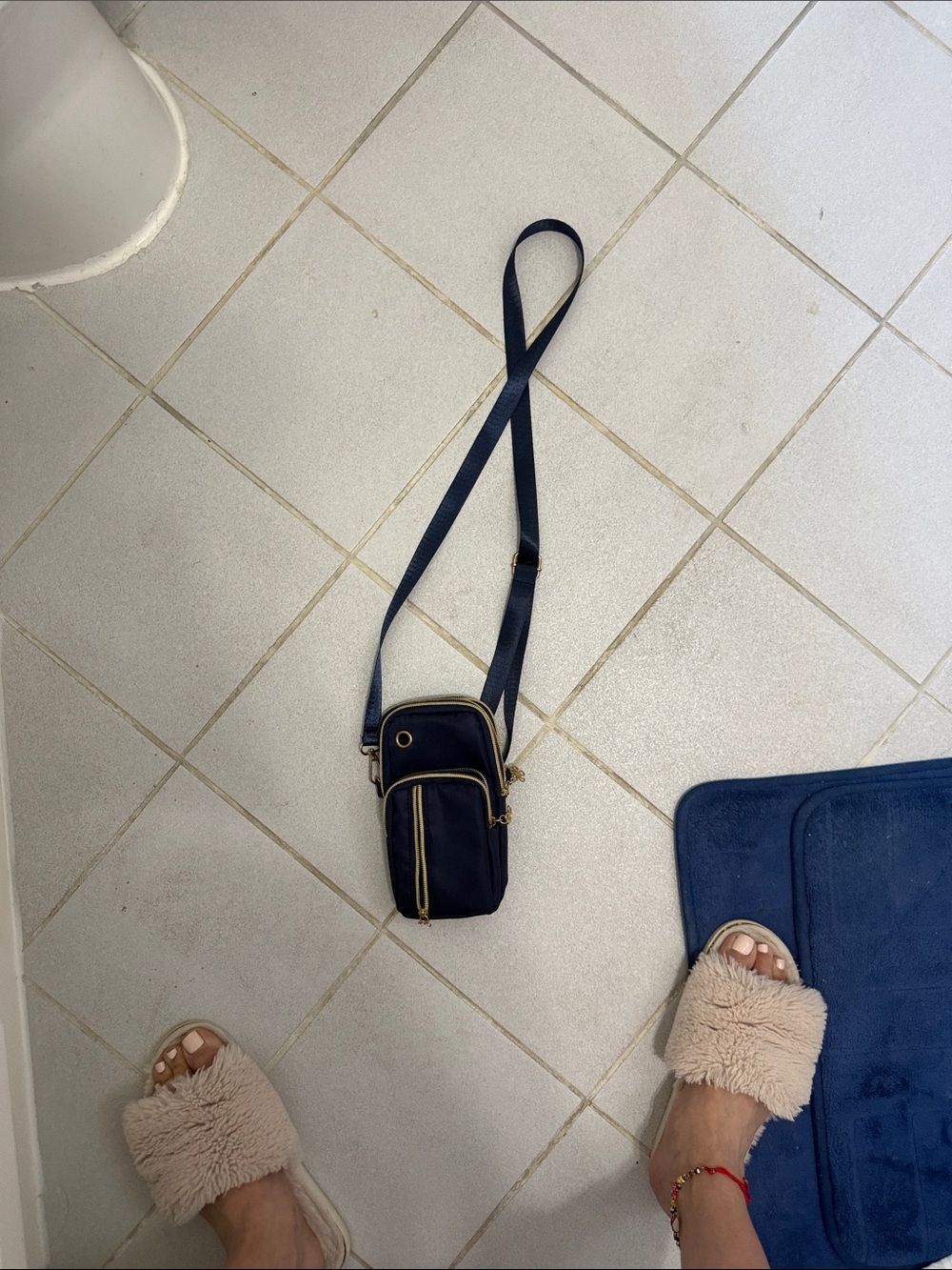 Source Unknown Navy Crossbody Bag with Gold Trim